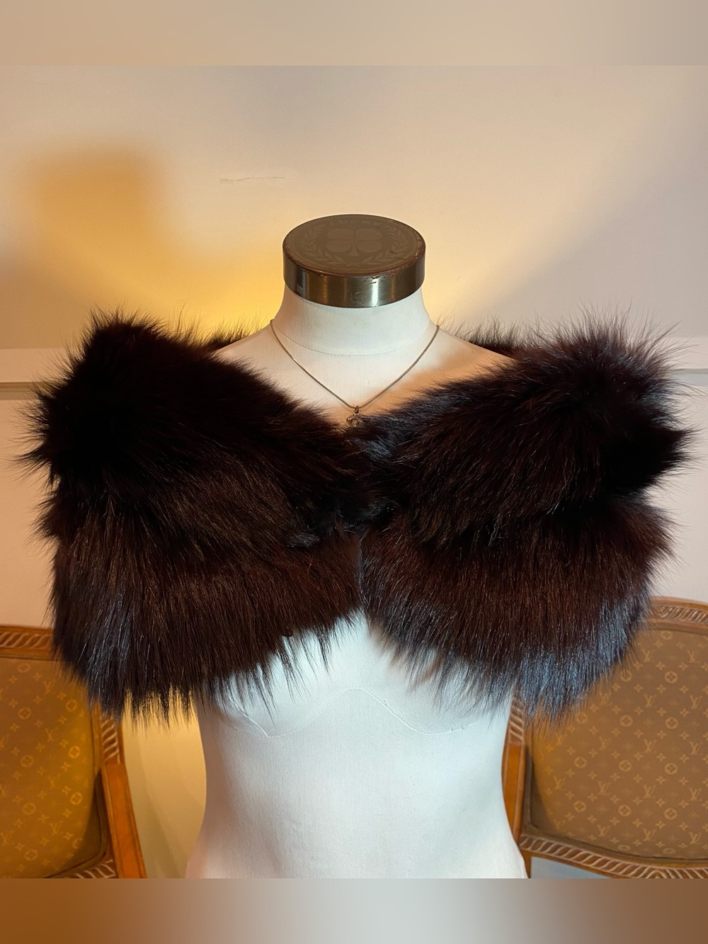 Vintage Dark Brown Fox Fur Stole Collar Wrap